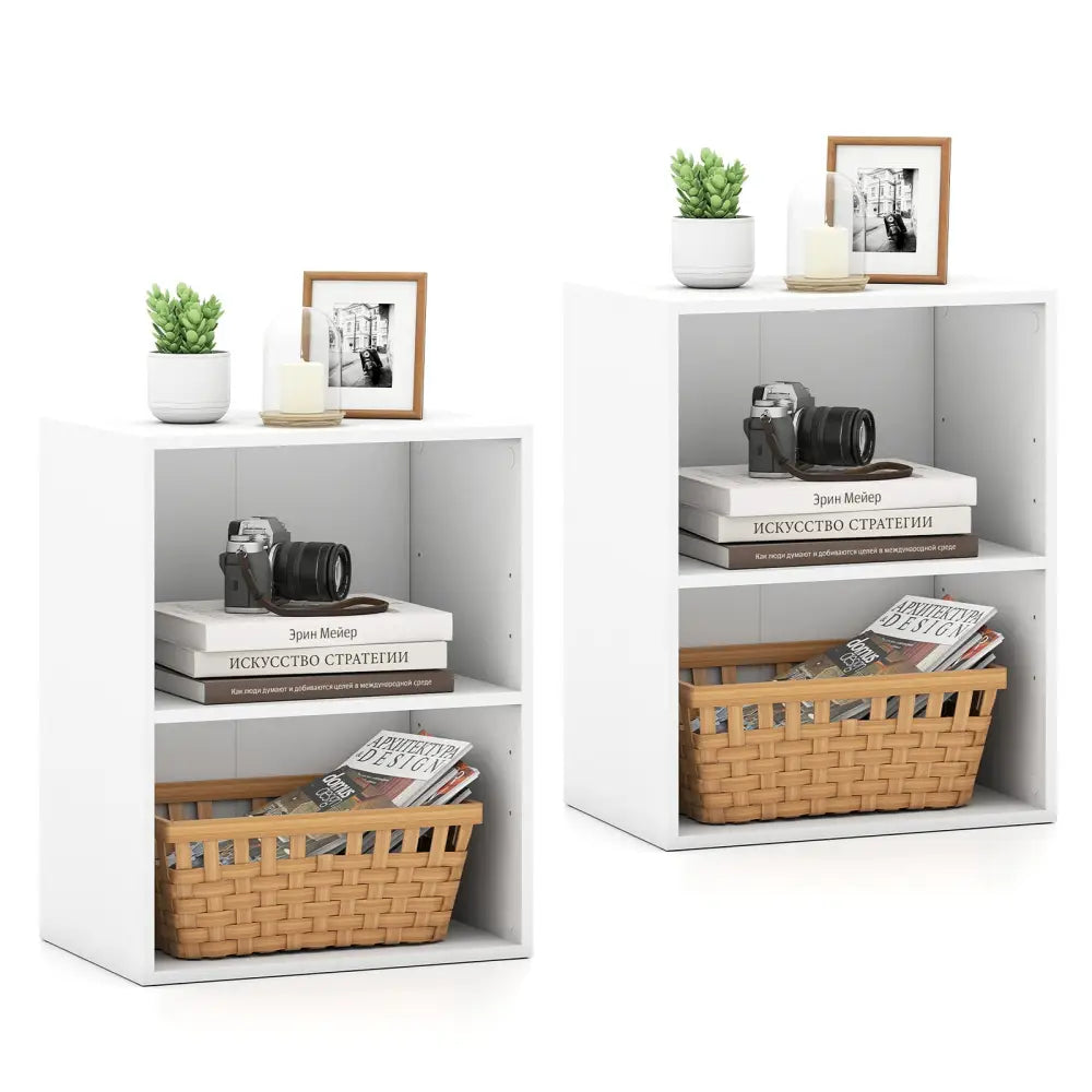2-Cube Bookcase Set of 2 Floor Standing Open Bookshelf w/ 5-Position Adjustable Shelf-White Costway