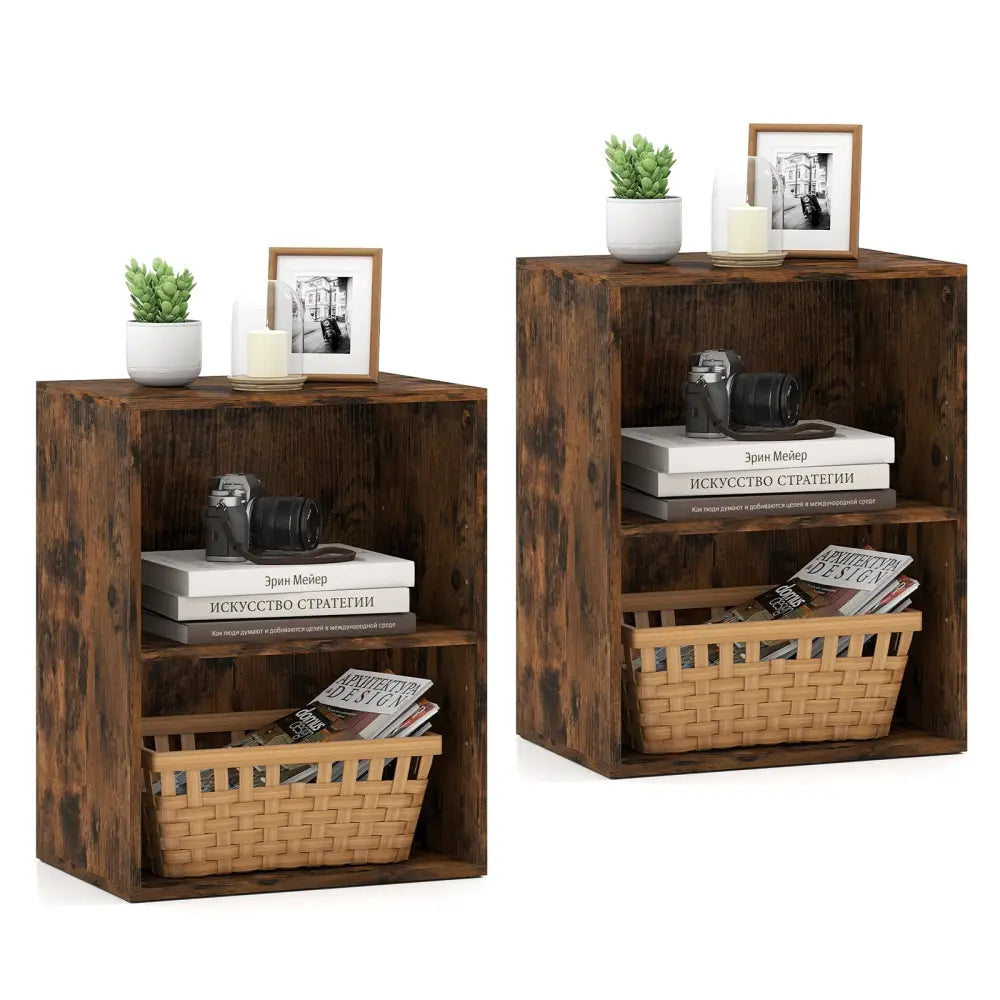 2-Cube Bookcase Set of 2 Floor Standing Open Bookshelf w/ 5-Position Adjustable Shelf-Brown - Brown - Bookcases