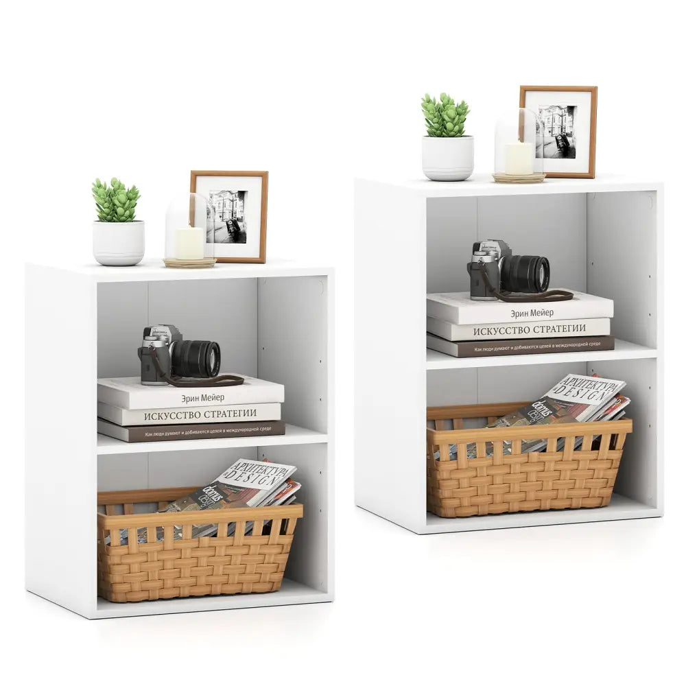 2-Cube Bookcase Set of 2 Floor Standing Open Bookshelf w/ 5-Position Adjustable Shelf-White - White - Bookcases