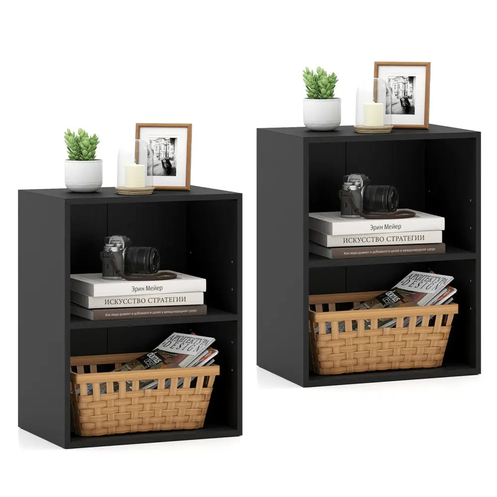 2-Cube Bookcase Set of 2 Floor Standing Open Bookshelf w/ 5-Position Adjustable Shelf-Black Costway