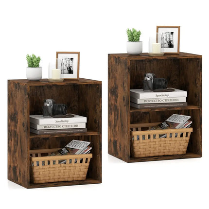 2-Cube Bookcase Set of 2 Floor Standing Open Bookshelf w/ 5-Position Adjustable Shelf-Brown Costway