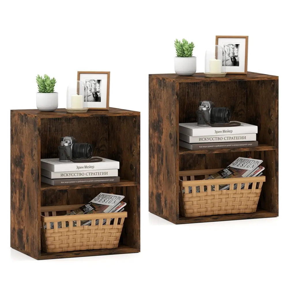 2-Cube Bookcase Set of 2 Floor Standing Open Bookshelf w/ 5-Position Adjustable Shelf-Brown Costway