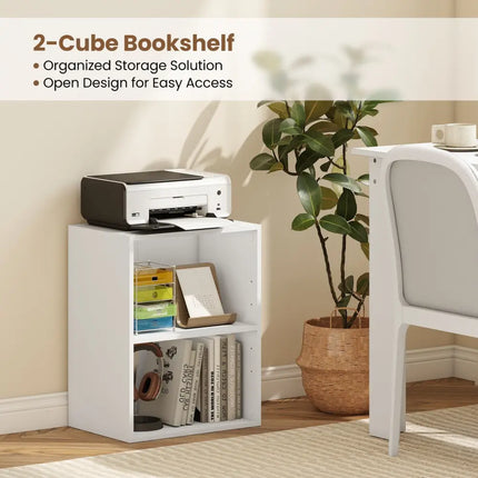 2-Cube Bookcase Set of 2 Floor Standing Open Bookshelf w/ 5-Position Adjustable Shelf-White Costway