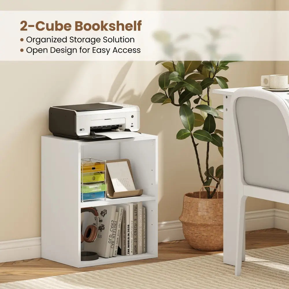 2-Cube Bookcase Set of 2 Floor Standing Open Bookshelf w/ 5-Position Adjustable Shelf-White Costway