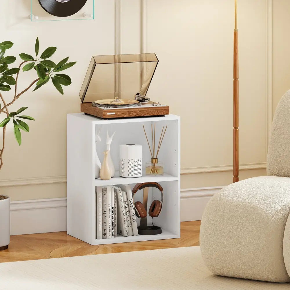 2-Cube Bookcase Set of 2 Floor Standing Open Bookshelf w/ 5-Position Adjustable Shelf-White Costway