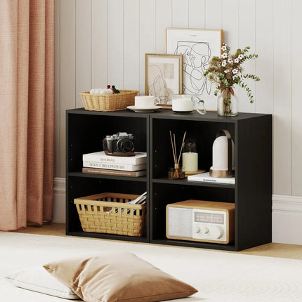 2-Cube Bookcase Set of 2 Floor Standing Open Bookshelf w/ 5-Position Adjustable Shelf-Black Costway