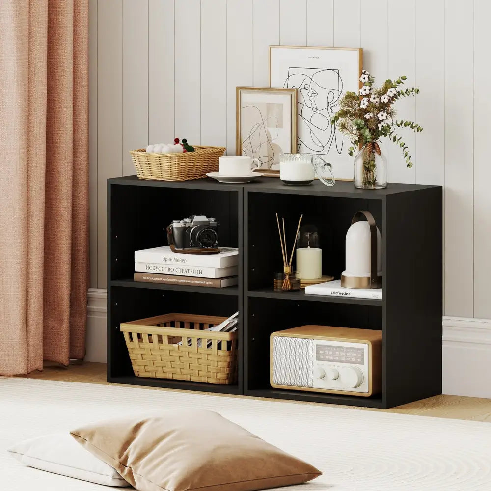 2-Cube Bookcase Set of 2 Floor Standing Open Bookshelf w/ 5-Position Adjustable Shelf-Black Costway