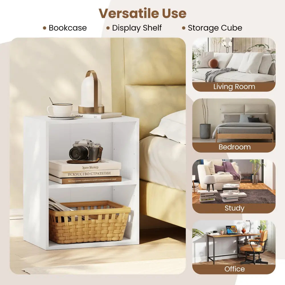 2-Cube Bookcase Set of 2 Floor Standing Open Bookshelf w/ 5-Position Adjustable Shelf-White - White - Bookcases