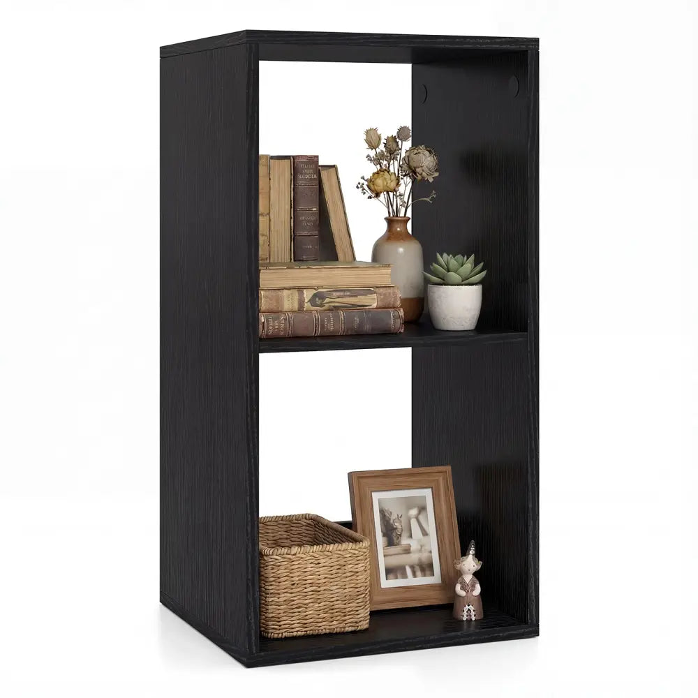 2 Cube Bookshelf with Back Guardrail for Living Room Bedroom-Black - Black - Bookcases