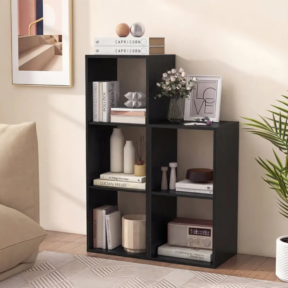 2 Cube Bookshelf with Back Guardrail for Living Room Bedroom-Black - Black - Bookcases