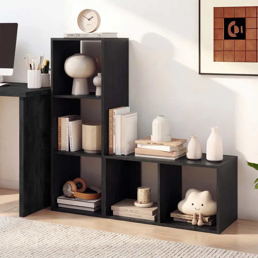 2 Cube Bookshelf with Back Guardrail for Living Room Bedroom-Black - Black - Bookcases
