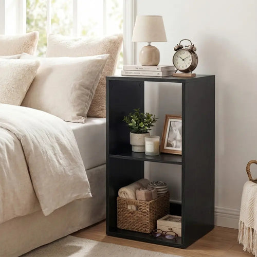 2 Cube Bookshelf with Back Guardrail for Living Room Bedroom-Black - Black - Bookcases