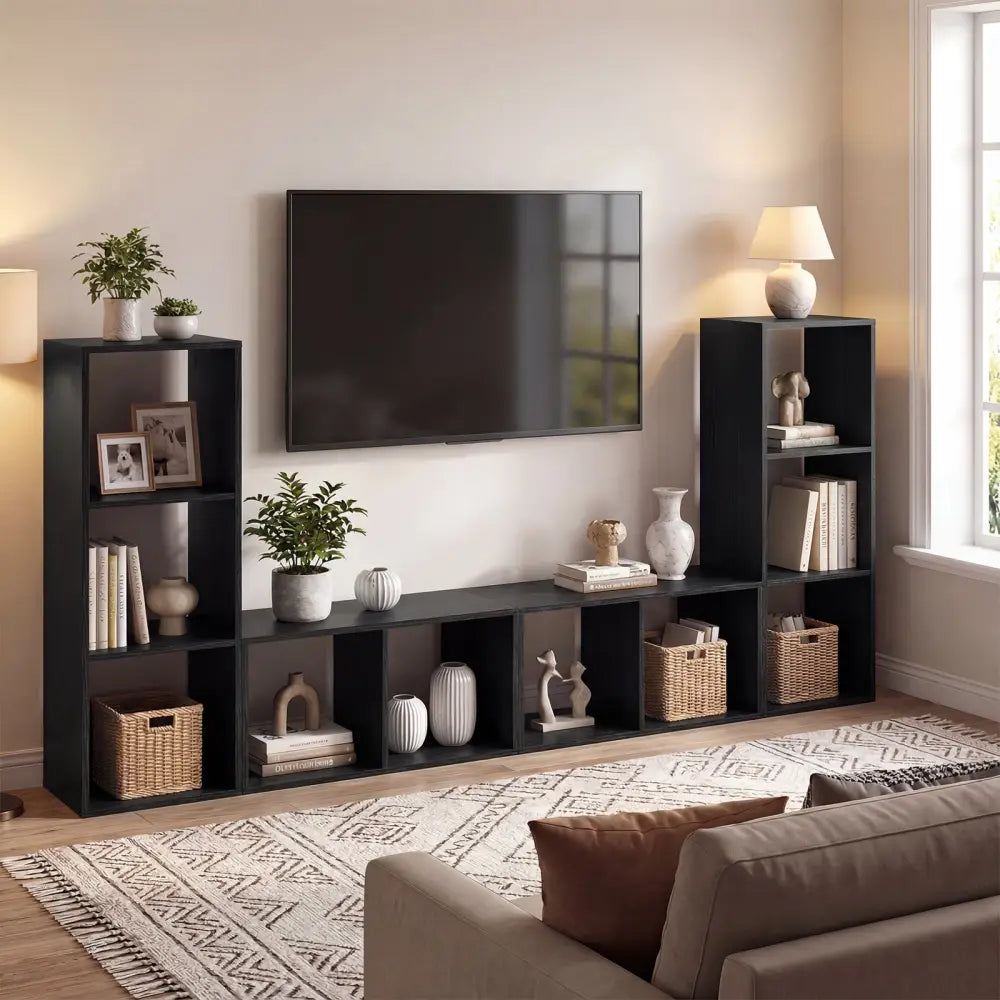 2 Cube Bookshelf with Back Guardrail for Living Room Bedroom-Black - Black - Bookcases