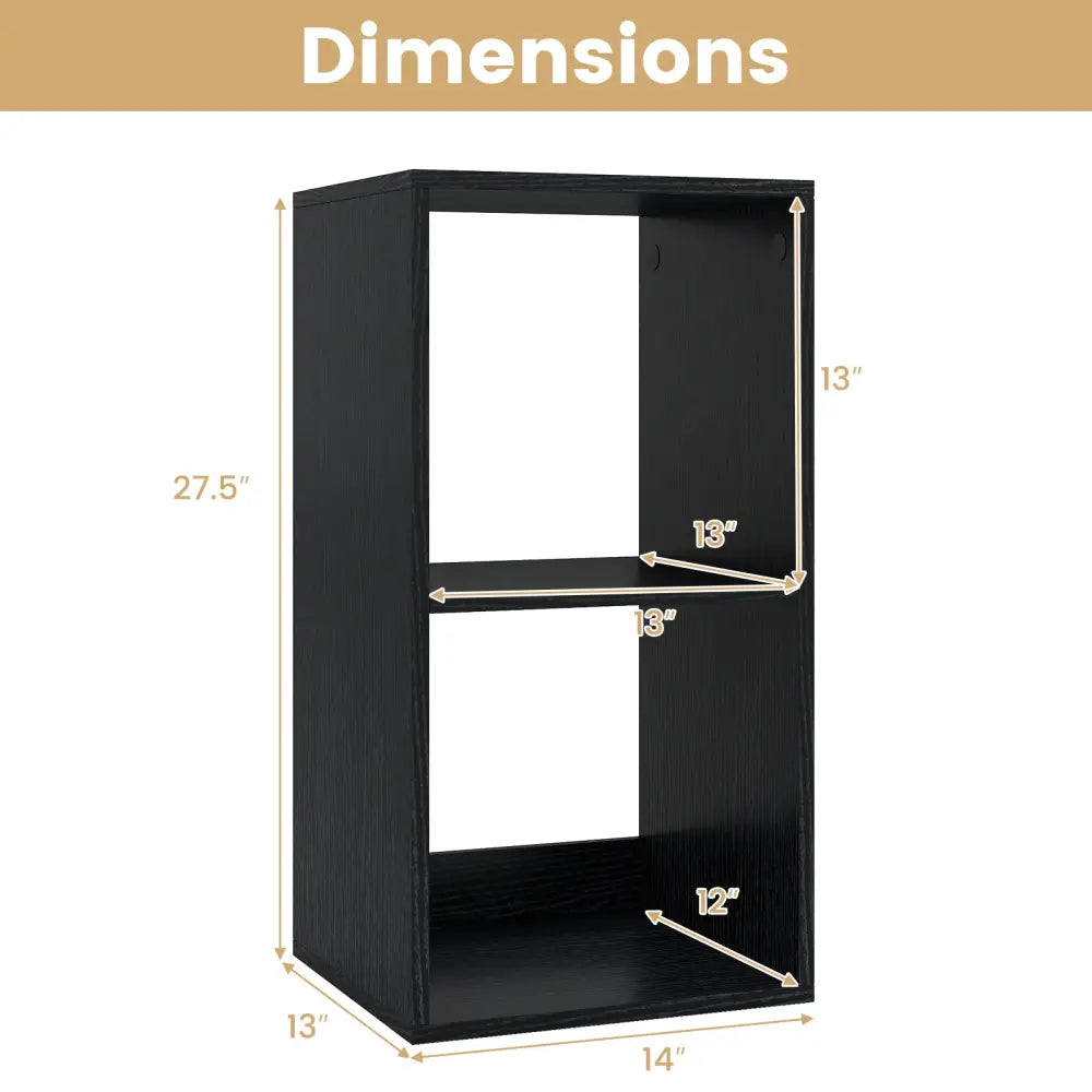 2 Cube Bookshelf with Back Guardrail for Living Room Bedroom-Black - Black - Bookcases