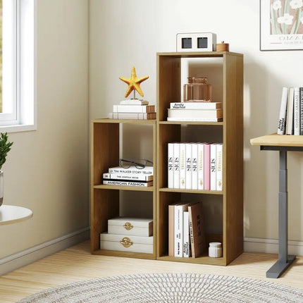 2 Cube Bookshelf with Back Guardrail for Living Room Bedroom-Natural Costway