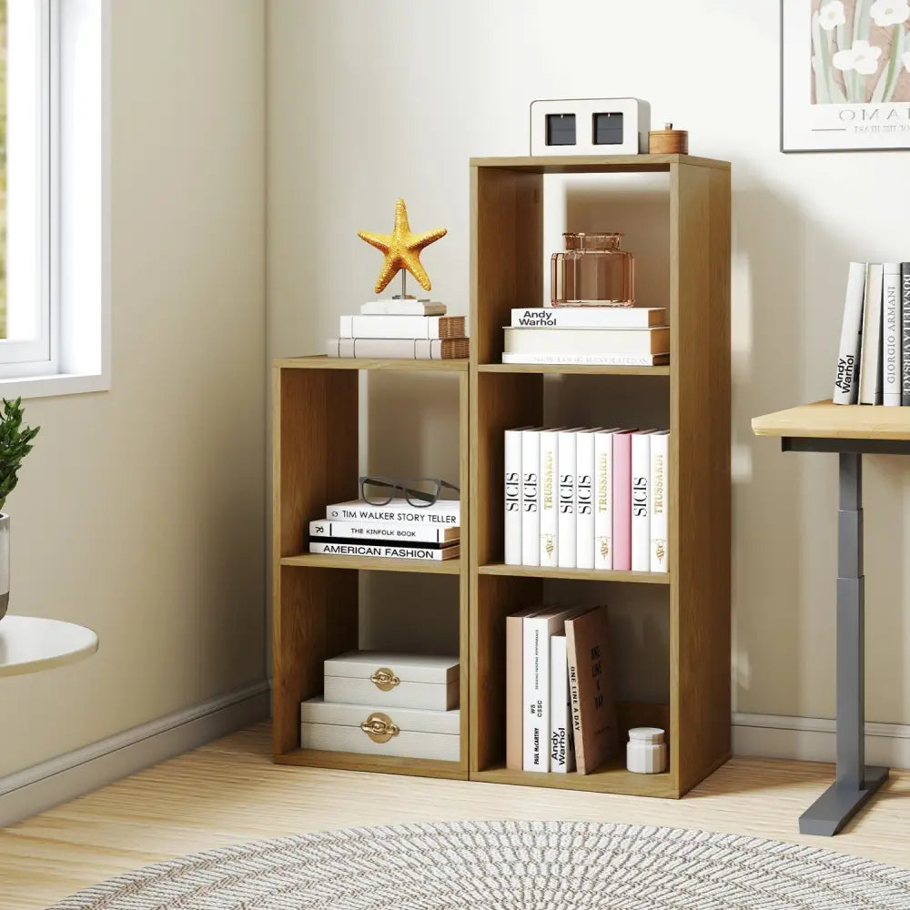 2 Cube Bookshelf with Back Guardrail for Living Room Bedroom-Natural Costway