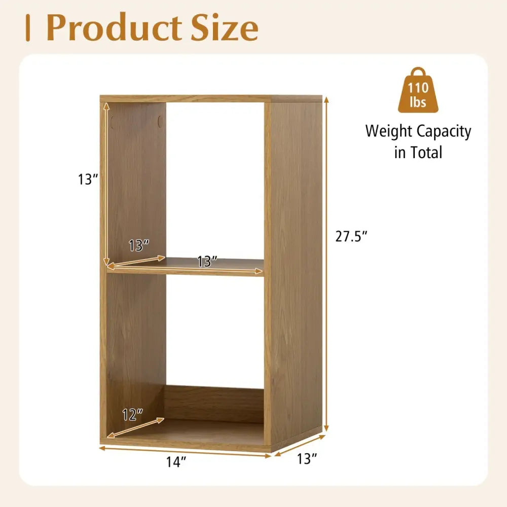 2 Cube Bookshelf with Back Guardrail for Living Room Bedroom-Natural Costway