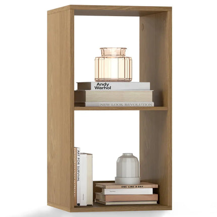 2 Cube Bookshelf with Back Guardrail for Living Room Bedroom-Natural Costway