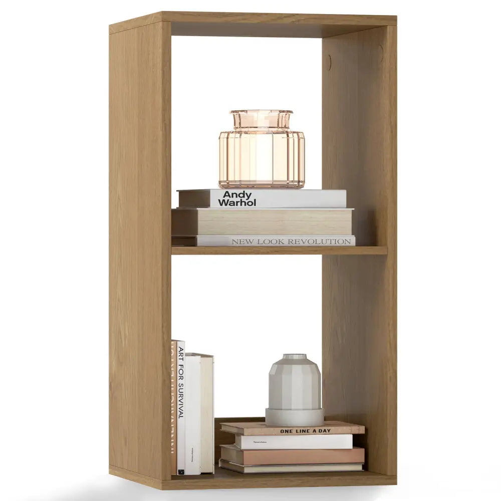 2 Cube Bookshelf with Back Guardrail for Living Room Bedroom-Natural Costway