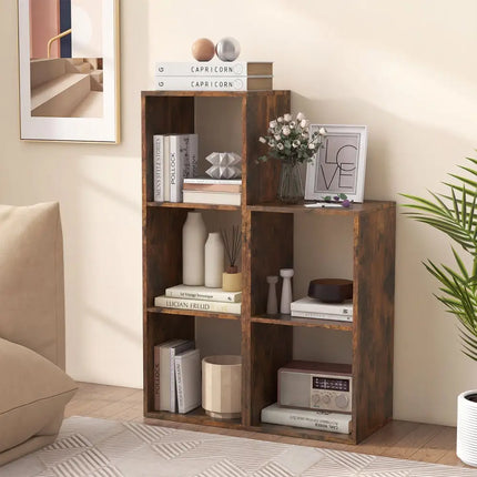 2 Cube Bookshelf with Back Guardrail for Living Room Bedroom-Rustic Brown Costway