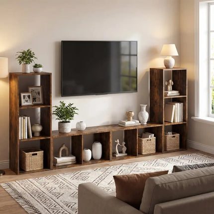 2 Cube Bookshelf with Back Guardrail for Living Room Bedroom-Rustic Brown Costway