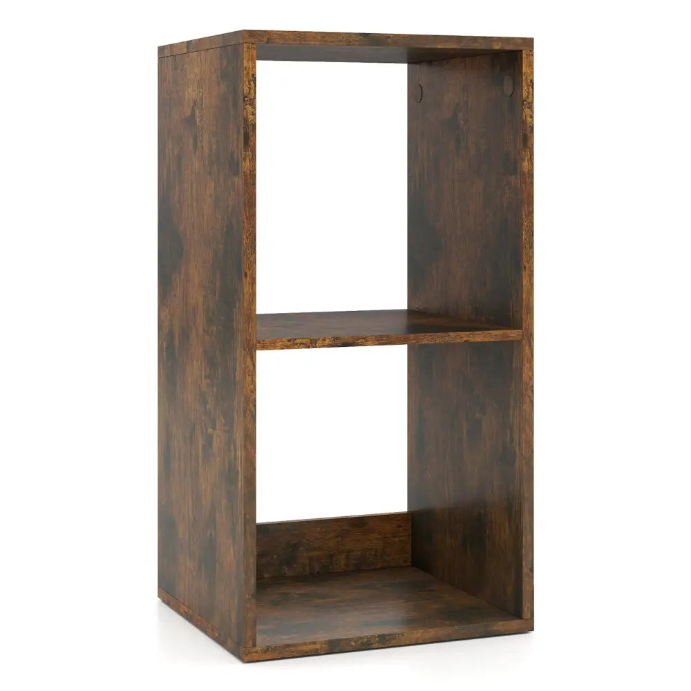 2 Cube Bookshelf with Back Guardrail for Living Room Bedroom-Rustic Brown Costway