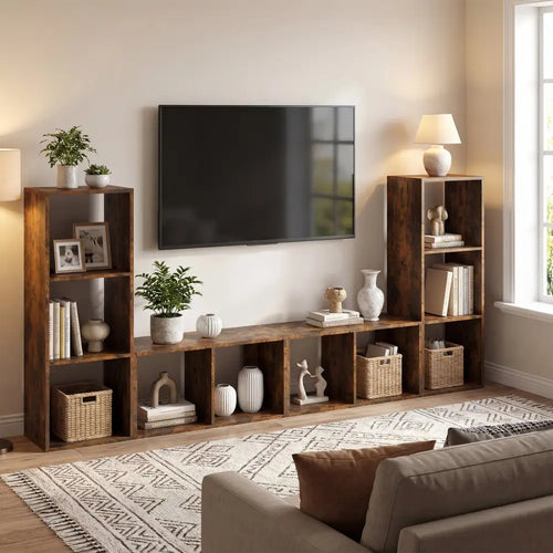 2 Cube Bookshelf with Back Guardrail for Living Room Bedroom-Rustic Brown - Rustic Brown - Bookcases