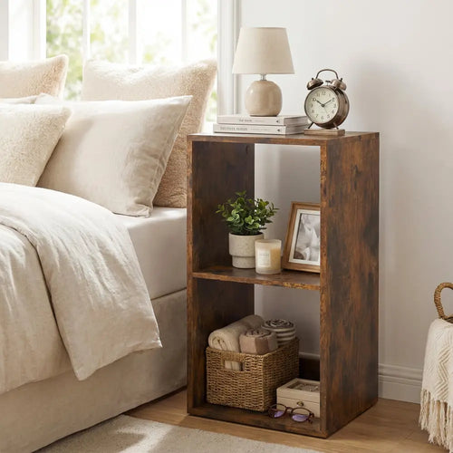 2 Cube Bookshelf with Back Guardrail for Living Room Bedroom-Rustic Brown - Rustic Brown - Bookcases