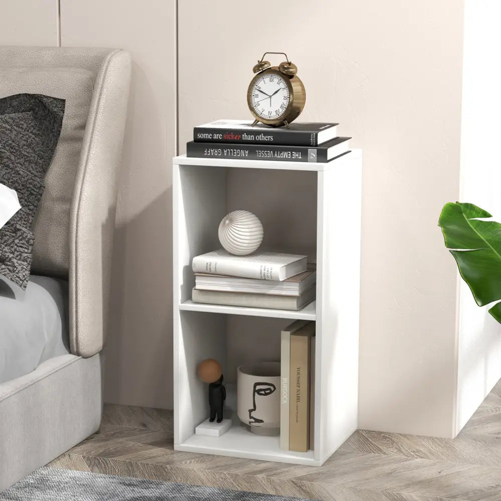 2 Cube Bookshelf with Back Guardrail for Living Room Bedroom-White - White - Bookcases