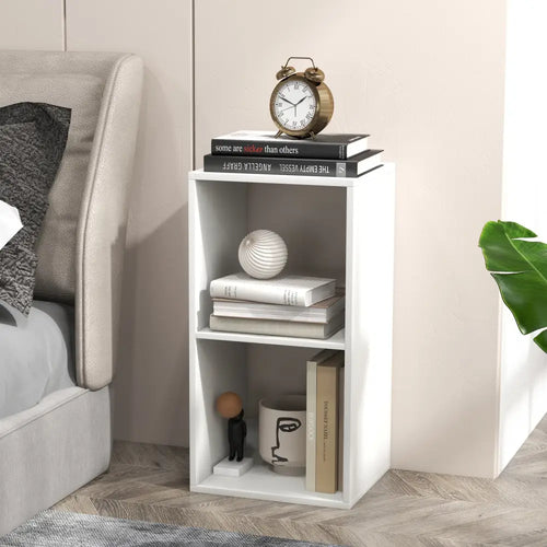 2 Cube Bookshelf with Back Guardrail for Living Room Bedroom-White - White - Bookcases