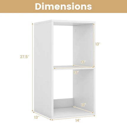 2 Cube Bookshelf with Back Guardrail for Living Room Bedroom-White Costway