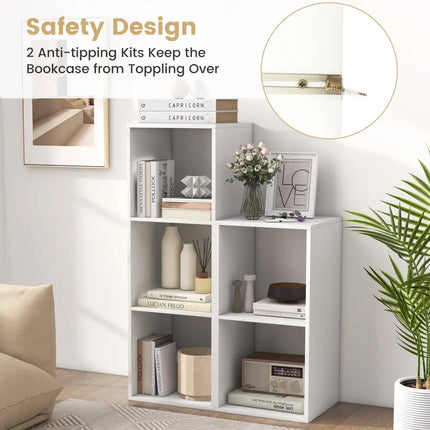 2 Cube Bookshelf with Back Guardrail for Living Room Bedroom-White Costway