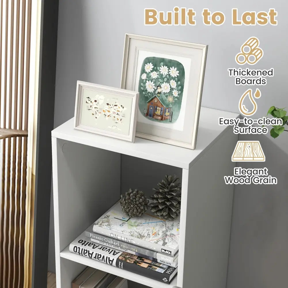 2 Cube Bookshelf with Back Guardrail for Living Room Bedroom-White Costway