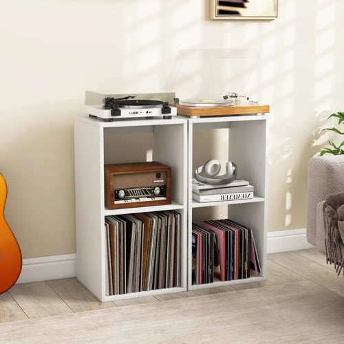 2 Cube Bookshelf with Back Guardrail for Living Room Bedroom-White - White - Bookcases