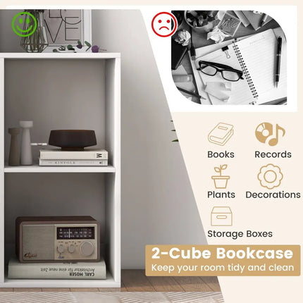 2 Cube Bookshelf with Back Guardrail for Living Room Bedroom-White Costway