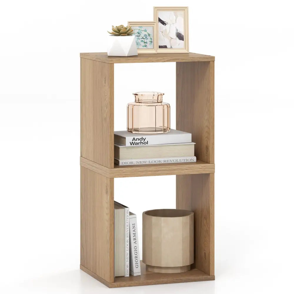2 Cubes Stackable Bookcase for Living Room and Study-Natural - Natural - Bookcases