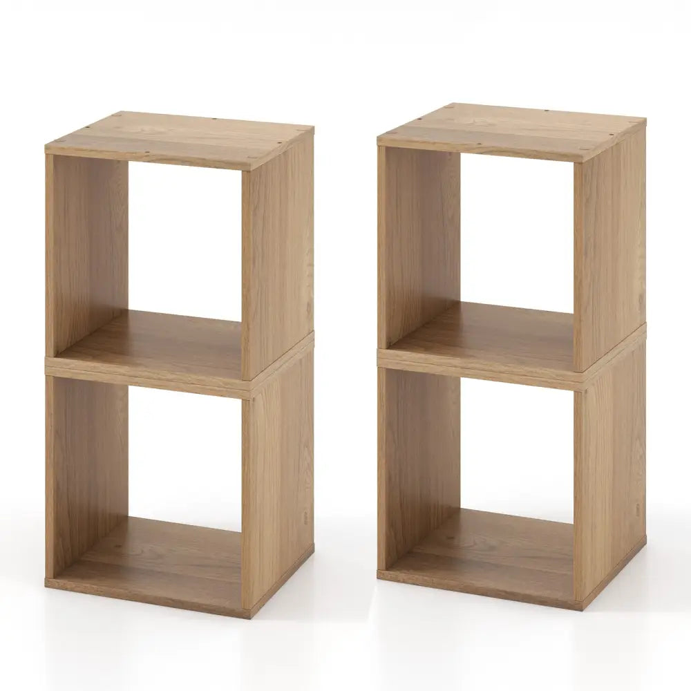 2 Cubes Stackable Bookcase for Living Room and Study-Natural - Natural - Bookcases