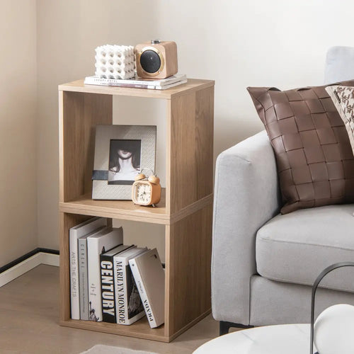 2 Cubes Stackable Bookcase for Living Room and Study-Natural - Natural - Bookcases