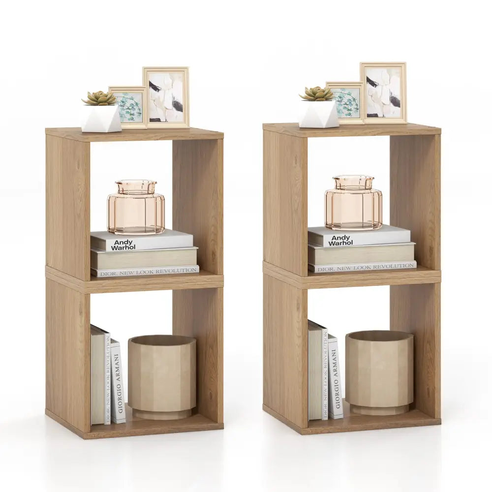 2 Cubes Stackable Bookcase for Living Room and Study-Natural - Natural - Bookcases