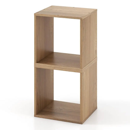2 Cubes Stackable Bookcase for Living Room and Study-Natural - Natural - Bookcases