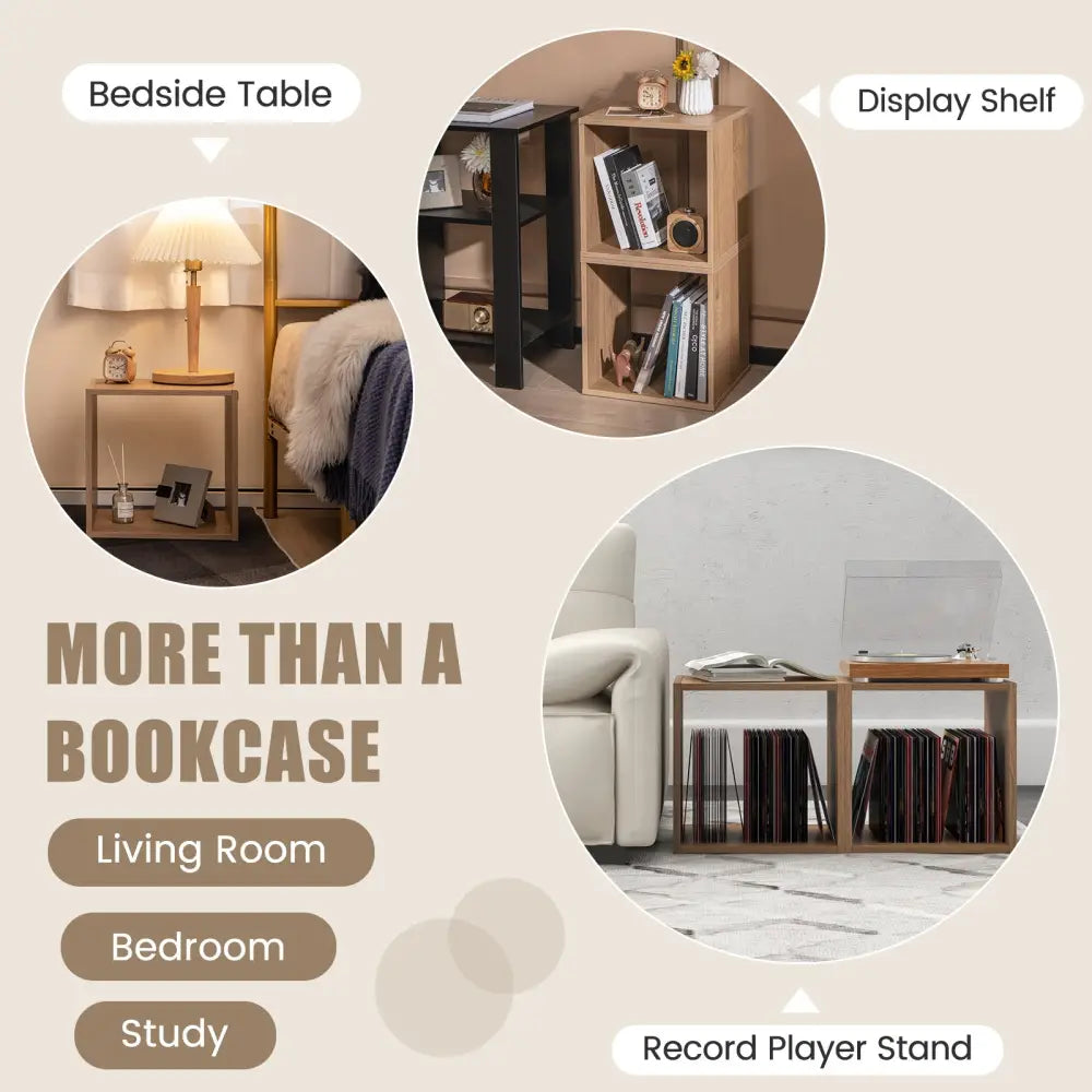 2 Cubes Stackable Bookcase for Living Room and Study-Natural - Natural - Bookcases
