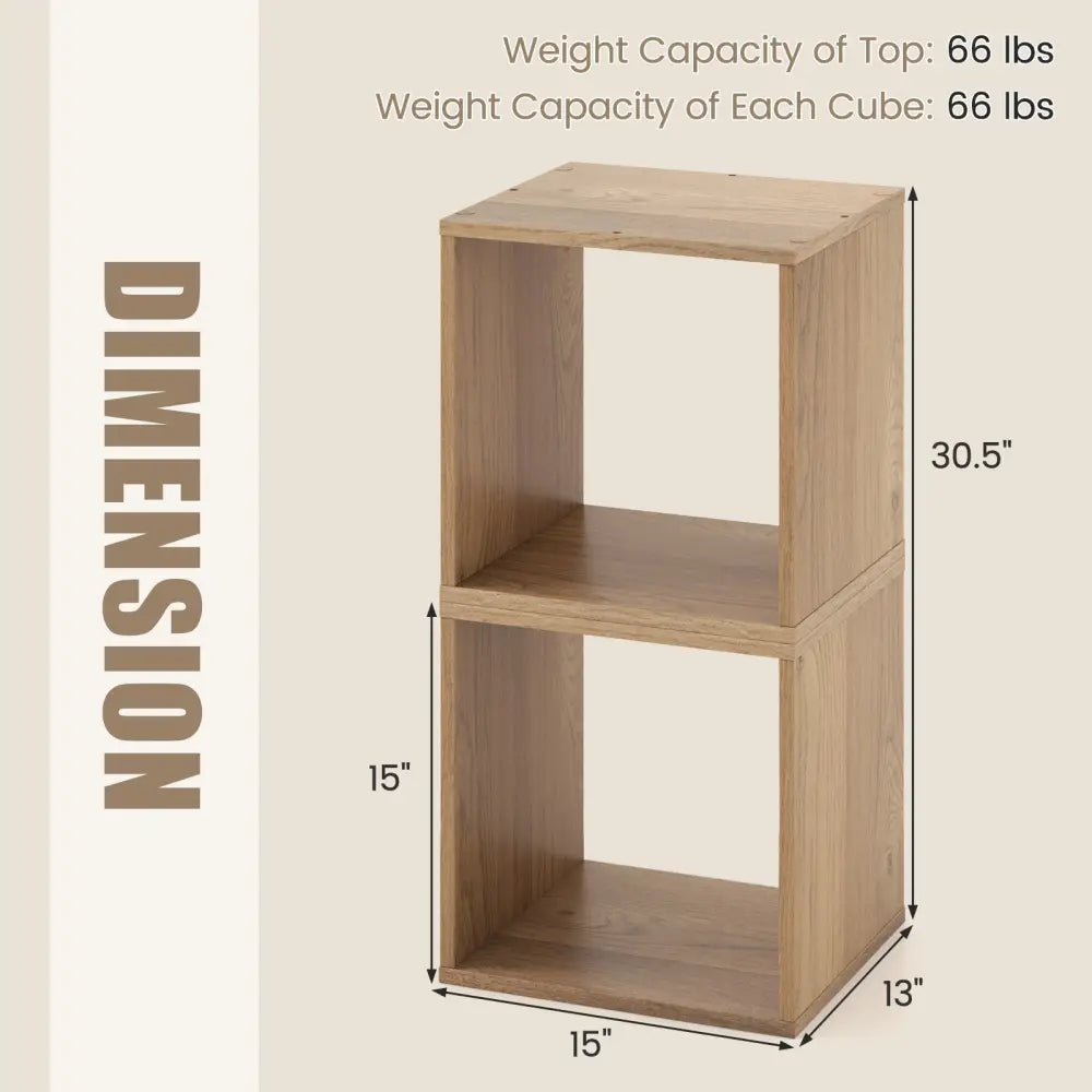 2 Cubes Stackable Bookcase for Living Room and Study-Natural - Natural - Bookcases