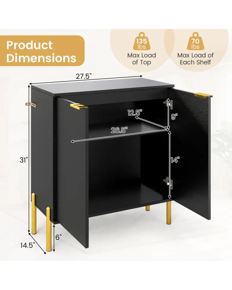 2-Door Buffet Cabinet Sideboard with Shelf and Metal Legs-Black - Black - Sideboards Cabinets & Buffets