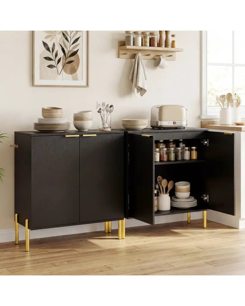 2-Door Buffet Cabinet Sideboard with Shelf and Metal Legs-Black - Black - Sideboards Cabinets & Buffets