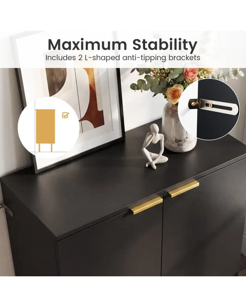 2-Door Buffet Cabinet Sideboard with Shelf and Metal Legs-Black - Black - Sideboards Cabinets & Buffets