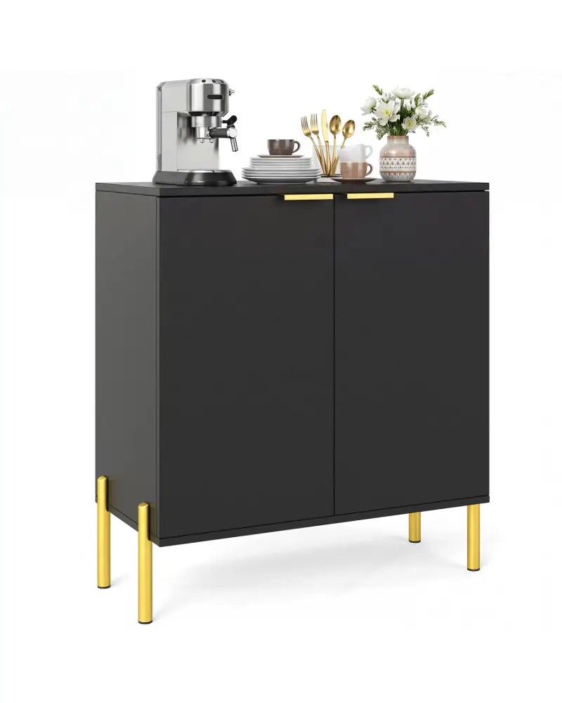 2-Door Buffet Cabinet Sideboard with Shelf and Metal Legs-Black - Black - Sideboards Cabinets & Buffets