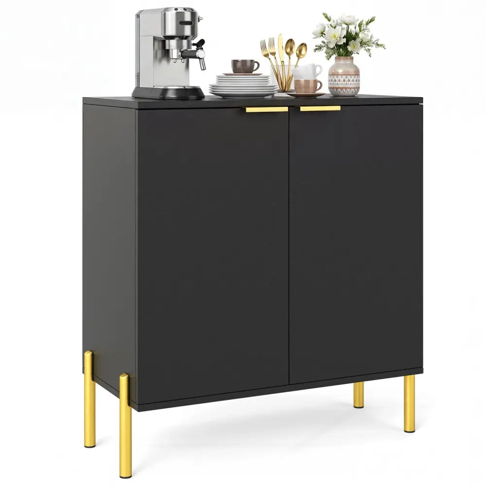 2-Door Buffet Cabinet Sideboard with Shelf and Metal Legs-Black - Black - Sideboards Cabinets & Buffets