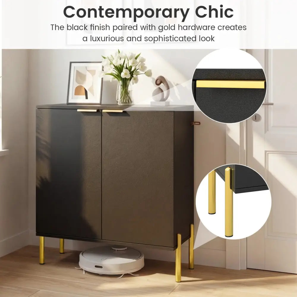 2-Door Buffet Cabinet Sideboard with Shelf and Metal Legs-Black - Black - Sideboards Cabinets & Buffets