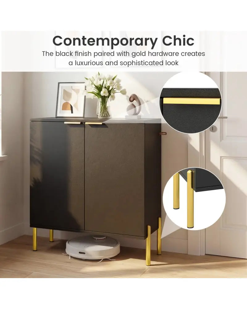 2-Door Buffet Cabinet Sideboard with Shelf and Metal Legs-Black - Black - Sideboards Cabinets & Buffets