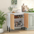 2-Door Buffet Cabinet Sideboard with Shelf and Metal Legs-White-Natural Wood - Natural & White - Sideboards Cabinets &